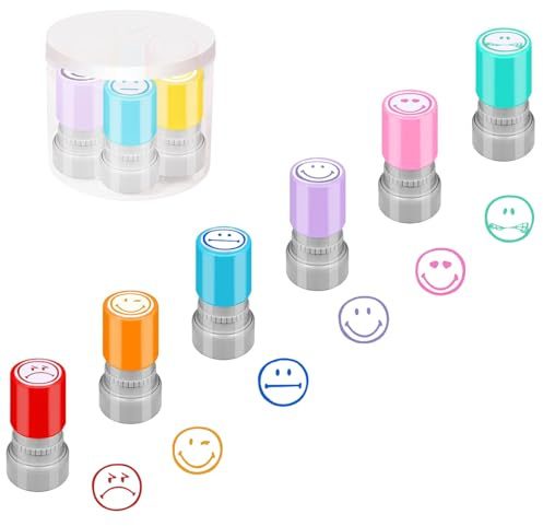 Selbstfärbender Lehrer Stempel Set, 6Pcs Stempel für Kinder, Belohnungsstempel Lehrer, Schüler Hausaufgaben Stamper, Lehrer Geschenke für Kinder, Bildung, Überprüfung-Design2