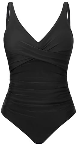 Tuopuda Badeanzug Damen Bauchweg Push Up Bademode Rückenlos Sexy V Ausschnitt Monokini One Piece Swimsuits Schlankheits Swimwear Einteiliger Badeanzüge, Schwarz, XL