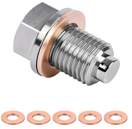 SHMZK M14×1.5 Magnetic Oil Drain Plug, Aluminum Sump Drain Nut Bolt with 5 Copper Crush Washer, Leak-Proof Engine Magnetic Oil Drain Plug for Most Vehicles, Car Accessories