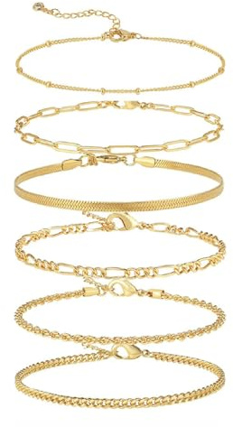 AMBEERT 6-Piece Gold Anklet for Women - Dainty Beach Foot Chain Jewelry