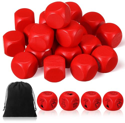 Kasyat 20 Pezzi Vuoti Fai da Te Dadi Non Verniciati Dadi Semplici con Angoli Arrotondati Blocchi a 6 Facce(Rosso,20 mm)