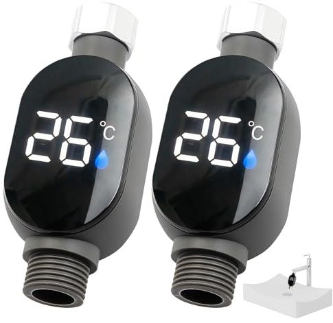 Lot de 2 thermomètres de bain numériques à LED : étanche affichage LED thermomètre de douche 0-99 °C débit d'eau en temps réel thermomètre de bain bébé thermomètre de douche bébé thermomètre d'eau