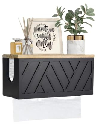 Dispensador Papel Secamanos, 30,5 x 12,5 x 14 Cm, Dispensador de Toallas de Papel de Madera, Dispensador de Toallas de Mano (Negro)