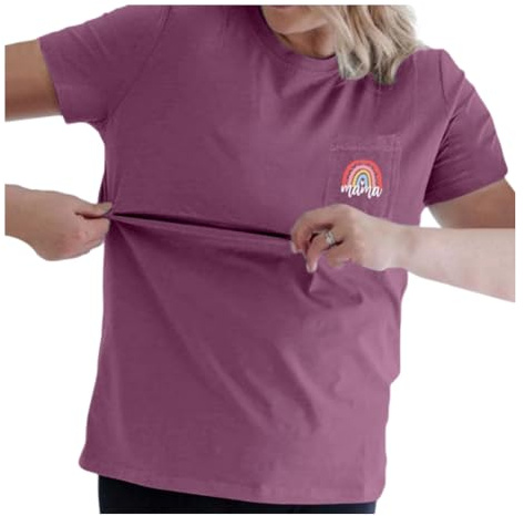 QIUhhpuy Tee Shirt Allaitement Femme Zip,Manches Courtes Et Col Rond Haut Maternité Femme DissimuléEs Zip CôTé Top VêTements De Grossesse DéBardeur De Maternité Vetement Allaitement Ete T-Shirt