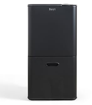Bayt Mülleimer Küche 60L aus Edelstahl, Mülltrennsystem 2-fach für vertikale Mülltrennung, Abfalleimer Trennsystem (27L+33L), Platzsparender Küchenmülleimer, Schwarz