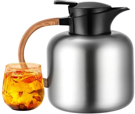Brocca termica per caffè da 2 litri in acciaio inox isolato, grande capacità per comodino, casa, ufficio, appartamento, festa, ristorante, campeggio, tè, cioccolato e Be