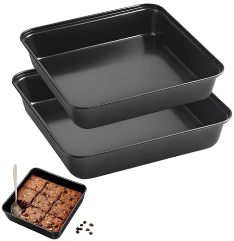 FARYODI Lot de 2 moules à gâteau carrés de 25 cm + 27 cm - Avec revêtement antiadhésif - Pour gâteaux, brownies et lasagnes