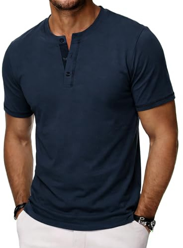 Wayleb Tee Shirt Homme en Coton Henley T-Shirt avec Manches Courtes