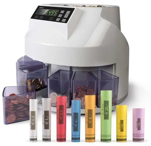Safescan 1250 EUR Contadora de monedas cuenta valor y clasifica monedas mezcladas de euro - Clasificadora de monedas - Máquina contadora que cuenta monedas + Safescan CR-80 EUR - Rollos de papel