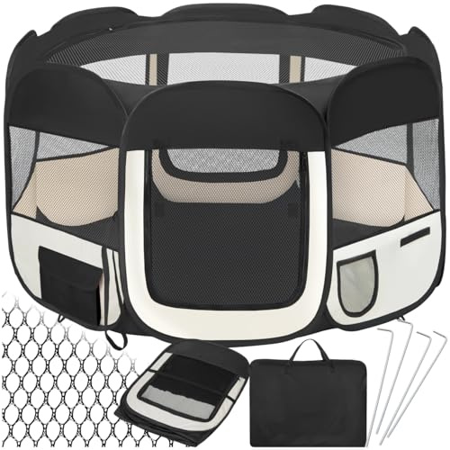 tectake® Box per Animali in Poliestere, Tenda Box per Cani, Recinto per Piccoli Animali, Struttura in Acciaio, Facile da Montare con Sistema Pop-Up, Borsa per Trasporto Inclusa - Nero