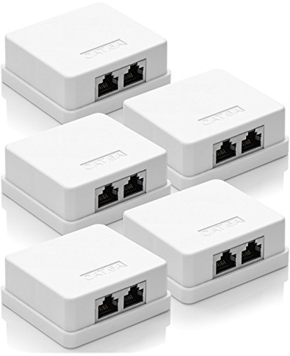 deleyCON 5x CAT 6a Netzwerkdose - 2x RJ45 Buchse, FTP Geschirmt, Aufputz Montage, 10 Gbit - Ethernet Netzwerk LAN Dose RAL 9003 - Weiß