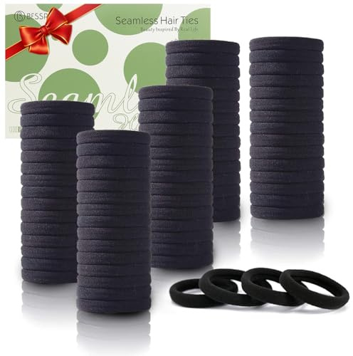 Bessrung 100PCS Black Hair Ties for Women Girls, Seamless Thick Black Hair Band, Elastic Hair Ties No Damage Ponytail Holder for Everyday Use