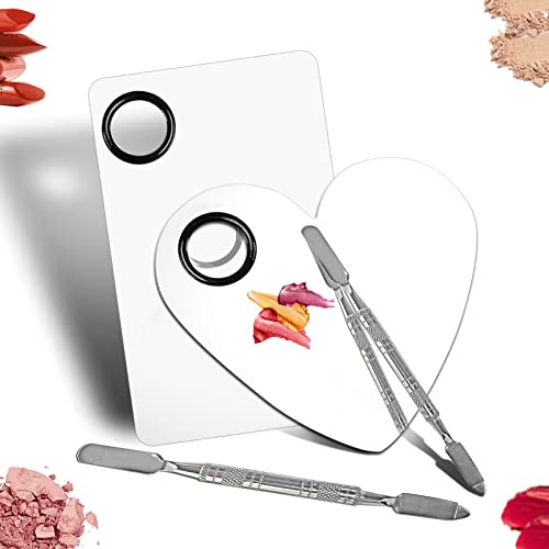Palette cosmétique d'acier inoxydable de coeur avec l'outil de spatule, palette de mélange d'art d'ongle pour le mélange cosmétique de colorant