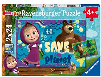 Ravensburger - Masha and Bear Jigsaw Puzzle Gift Idea for Children 4+ Years, Educational and Stimulating Game, 2 Jigsaw Puzzle of 24 Pieces, 26 x 18 cm