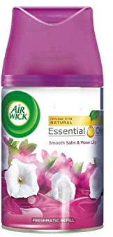 Air Wick Freshmatic Auto Spray Refill, Smooth Satin & Moon Lily, 2 x 250ml | Freshmatic automatic air freshener refill with 24/7 odour stop technology; up to 140 days of fragrance, no wet spray