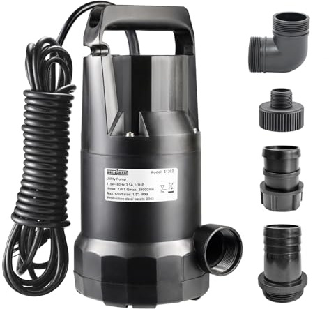WASSERMANN 1/3HP Submersible Water Pump-Oil Free Design with 10 FT Power Cord,2900GPH Thermoplastic Utility Portable Transfer Pump Clean Water Removal Drain Pump for Swimming Pool Garden Basement