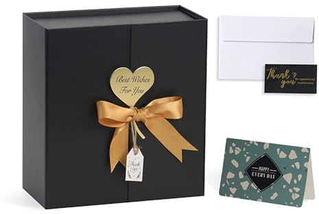 CHARMGIFTBOX Geschenkbox Schwarz, 17 x 17 x 7,5cm,1 Stück Kleine Geschenkkarton mit Deckel und Premium-Band zum Verpacken von Hochzeiten und Geburtstagsgeschenken, Karton mit Doppeltür-Design