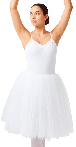 tanzmuster Ballett Tutu Mädchen - Karla - Baumwolle - Weiß 152/158 - Ballett Trikot mit langem Rock - Ballettkleid - Ballettkleidung für Kinder