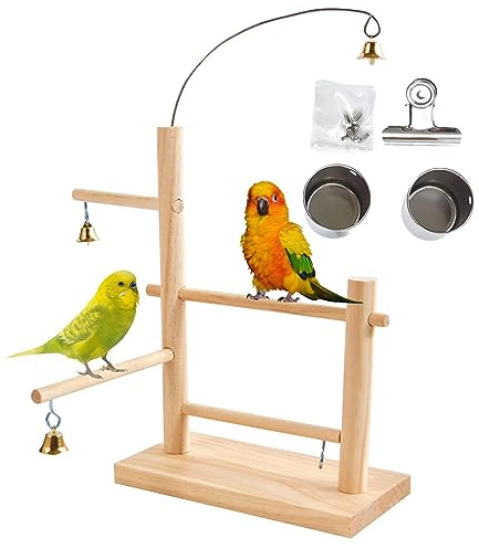 Parrot Stand - Bell Design Bird Gym - Portable Tabletop Spin, Wood Bird Playground, Pet Supplies, Cage Toys, Exercise Activity Center For Budgies Conure Parakeets Cockatiels