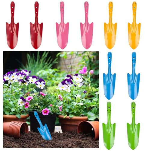 10 Pack Mini Colorful Metal Hand Shovel, Kids Teens Adults Trowel Set Garden Tools for Flower Soil Planting Digging Transplanting (11 x 3 Inch)