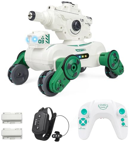 Dodoore Remote Control Cars 2 Modes RC Tank Shooting Water Bullet Gesture Sensing Stunt Car Spray Light Music 360° Rotation 60+min Fun Time 2.4G 4WD Hand Controlled Car Gifts for Teens 2 Battery White
