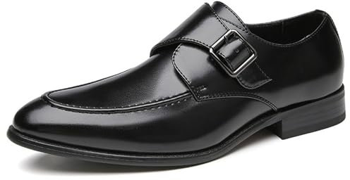 MANYUBEI Zapatos De Cuero Hombre, Mocasines Sin Cordones con Hebilla En Punta, Zapatos Formales e Informales, Comodos y Transpirables, 42 EU, Negro