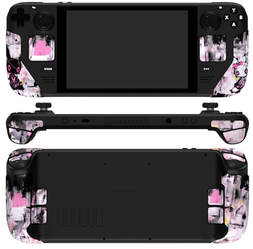 PlayVital Grip Adesivo Separato per Steam Deck LCD/OLED,Skin Sticker Protettivo Antiscivolo per Impugnature Tasti Trackpad&Copri Analogici per Steam Deck Console-Coniglietti Punk