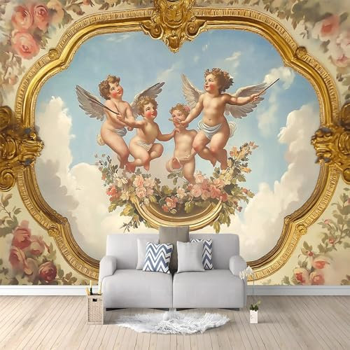 Papier Peint Intissé Rétro Ange Art Romain Ancien 200x140 cm Papier Peint Panoramique Moderne, Tableaux Muraux Tapisserie Photo, Papier Peint Mural pour Salon, Chambre, Fond Décor TV