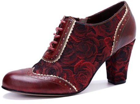 SOCOFY Décolleté in Pelle da Donna, Colorate Vintage Tacco a Blocco Scarpe Oxford Vintage Scarpe Décolleté Antiscivolo Scarpe Abiti Stivaletti Invernali da Donna Stivali con Lacci Fatti a Mano per