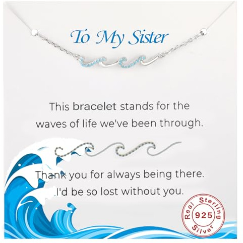 zocare Sister Birthday Gifts,Sterling Silver Wave Bracelet for Women with Gift Card, Sister Gifts from Sisters,Meaningful Sisters Bracelet for Chrismas,Anniversary,Graduation