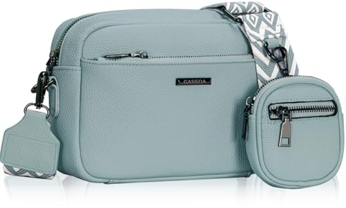 GASSDA Umhängetasche Damen PU Leder Crossbody Bag Handtasche Damen Kleine Taschen mit Abnehmbarem Schultergurt (Grau Blau)