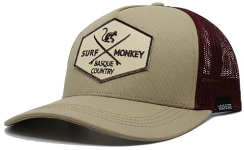 Surf Monkey | Origins basebollkeps justerbar truckerkeps - ekologisk bomull - en storlek, Beige/Rödbrun, one size
