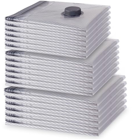 Vacbird 18 Pezzi Sacchetti Sottovuoto Vestiti, 6 * 40x50cm, 6 * 40x60cm, 6 * 50x60cm, Riutilizzabile Buste Sottovuoto Vestiti da Viaggio, Salvaspazio Sacchi Sottovuoto per Maglioni, Camicia, Viaggi