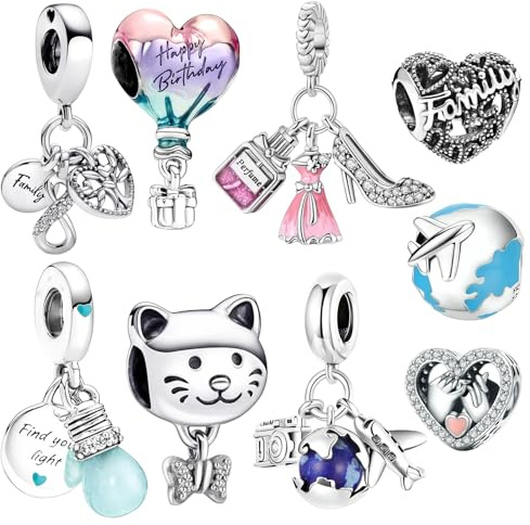 9 Pcs Sparkling Silver Charms,Zinc Alloy Travel Theme Charms for Pandora Bracelets & Necklaces,Elegant Versatile Bead Charms,DIY Jewelry Making Kit for Daily Wear,Gift for Women,Girls & Teens