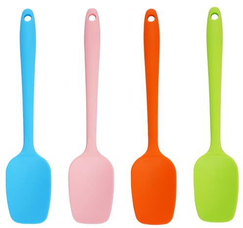 4 Piezas Espatulas Silicona Cocina,Espátulas de Silicona,Lengua Silicona Cocina,Antiadherente, Resistente al Calor,para Hornear,Utensilios de Cocina Cuchara para Mezclar,Raspar,Cocinar (Colorido)