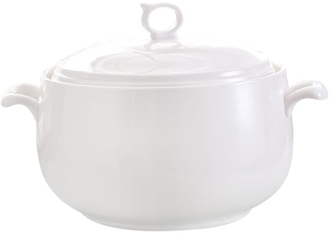 Zuppiera rotonda in ceramica con coperchio, ciotola da portata con manici, resistente al calore, adatta al microonde, per ristorante, casa, cucina