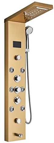 Digitalt duschsystem, LED Duschpanel Badkar Duschkran Temperatur Digital Display Badkar Kran Kroppsmassagesystem Jets Tower Duschpelarkran LED-display duschkontroll(8009 Golden)