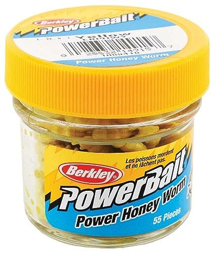 Berkley, PowerBait, Power Honigwurm-Angelköder, Gelb, 2,5 cm, 3 cm, Unwiderstehlicher Duft und Geschmack, Realistisches Profil, Ideal für Bluegill, Crappie, Barsch und mehr.