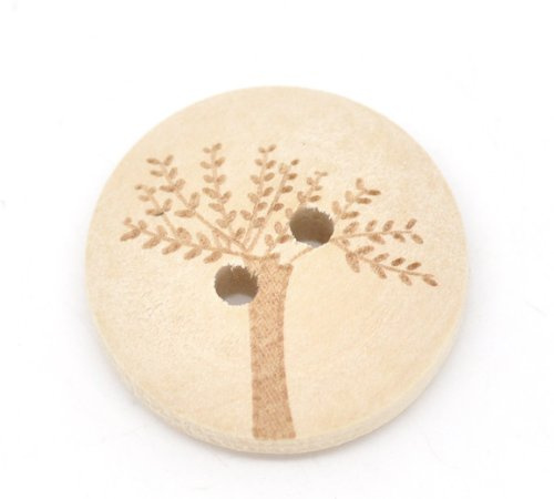 10 x Natural Wooden Button With Tree Pattern. Wooden Round Buttons 20mm. Haberdashery / Crafts / Cardmaking / Sewing / Knitting / Crochet etc.