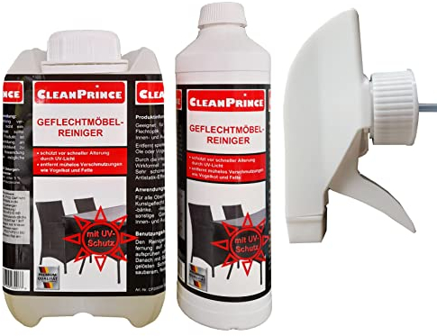 2,5 Liter Geflechtmöbelreiniger von CleanPrince Geflechtmöbel-Reiniger 2500 ml Rattan Korb UV-Licht Polyrattan Geflechtmöbel Reinigungsmittel Reiniger Korbmöbel