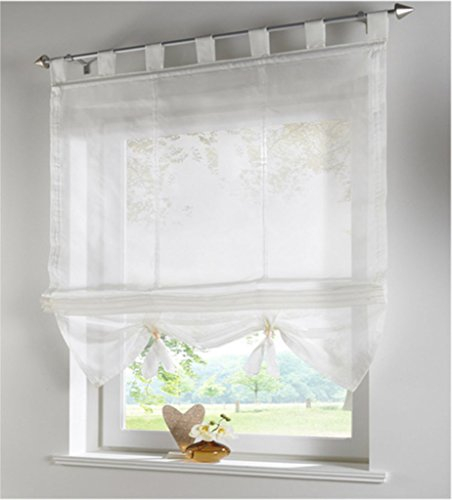 SIMPVALE Raffrollo mit Schlaufen Gardinen Voile römischen Liter Fall Schatten Transparent Vorhang für Balkon und Küche, Beige, 80cm (Breite) x155cm (Höhe)