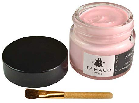 Famaco Shoe Dye Cream Polish with Detailing Touch Up Brush – 15ml | Instant Shine and Conditioning Balm | Nourishing Cream for Shoes & Bags, | Prevents Leather from Cracking (Pink Rose Dragee)