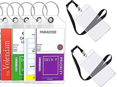 Cruise Tags LNoneNoneone Etag Holders Zip Seal & Steel Loops tjock PVC (4-pack + 2 ID-hållare)