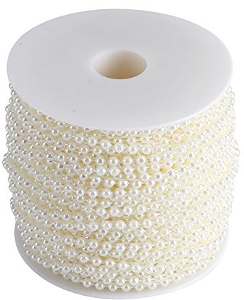 40m/roll 4mm Artificial Pearl String Ornaments Simulated Pearl Beads Chain for Pary Wedding(Beige)