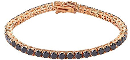 Gold Gala Pulsera Tenis de Plata de ley 925 Chapada En oro Rosa y oro Amarillo con Circonita Cúbica (Rosé/Black, 18)