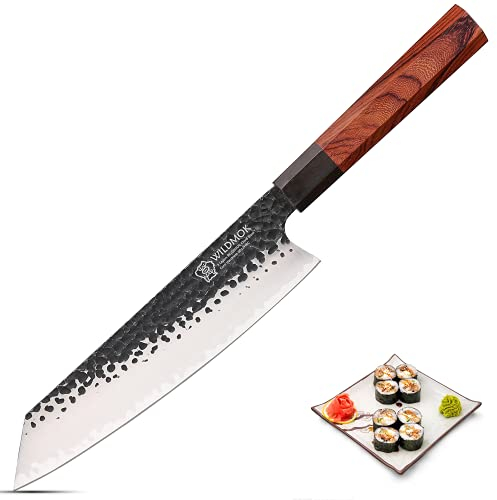 WILDMOK Coltello da cuoco Kiritsuke da 22cm 3 strati Coltello da cucina Gyuto forgiato in acciaio placcato 9CR18MOV con manico ottagonale