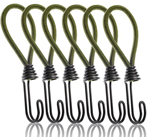 TYFYH 6 Pz Corde Elastiche per Fissaggio, Corde Elastiche Con Ganci, Ganci Elastici per Teloni, Mini Cordino Elastico per Carico, Campeggio, Teloni