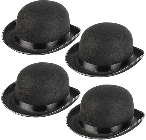 Schramm® 4 Stück Melone Bowler Hut rund Melonenhut schwarz für Erwachsene Chapeau Zylinderhut Melone Bowlerhut Wollfilzhut Damen/Herren Filzhut aus Wollfilz