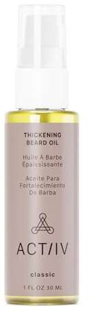 ACTIIV Thickening Beard Oil (Classic Scent) | Promotes Thicker Fuller Beard Growth, Nourishes & Softens Facial Hair, Lightweight Non-Greasy Formula, Vegan, Plant-Based, All Beard Types, 30 mL / 1 oz