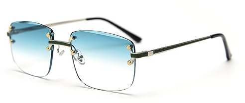 kachawoo Rimless Gradient Sonnenbrille Für Frauen Retro Quadrat Sonnenschirme Männer Mädchen Rahmenlose Gläser Mode Luxus Brillen (green glasses)